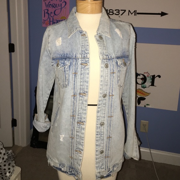 Zara oversized distressed denim jacket
