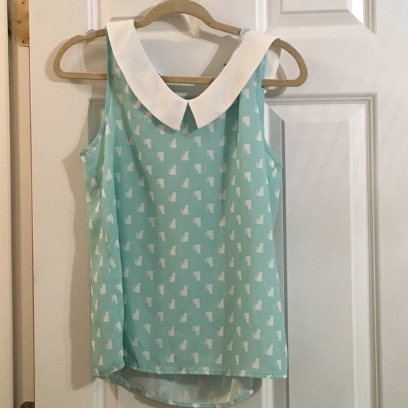 Mint Kitty Collared Top
