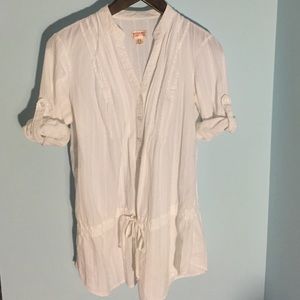 White Linen Button Up Tunic With Tie
