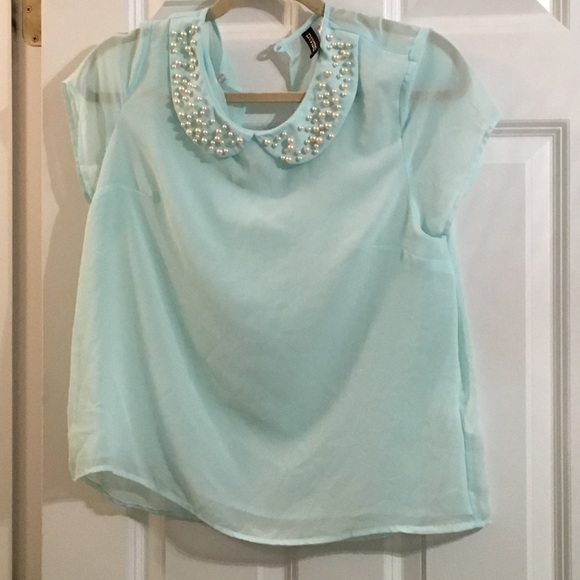 Mint Pearl Collar Top
