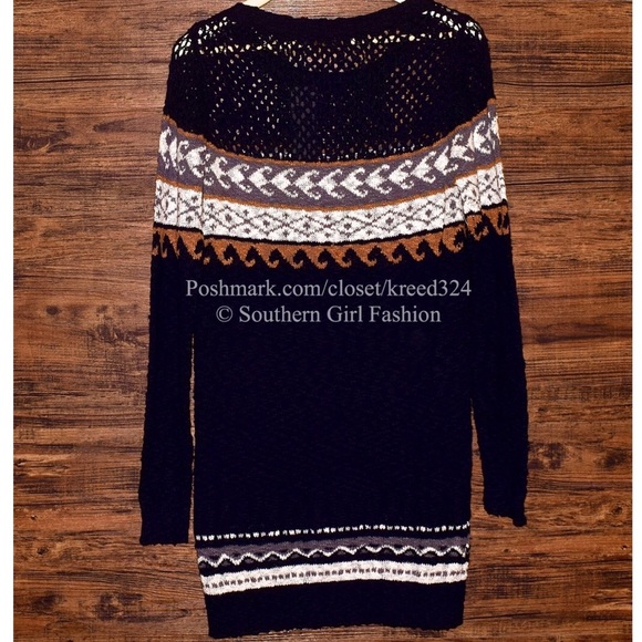 FREE PEOPLE Dress Sweater Tunic Eyelet Crochet Top - Picture 2 of 4