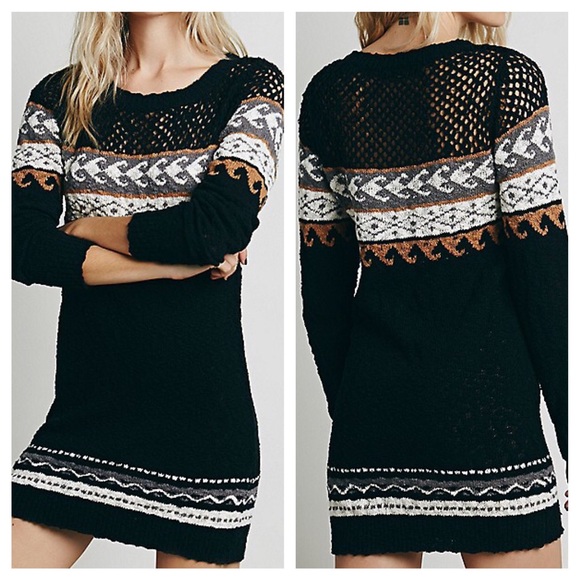 FREE PEOPLE Dress Sweater Tunic Eyelet Crochet Top - Picture 3 of 4