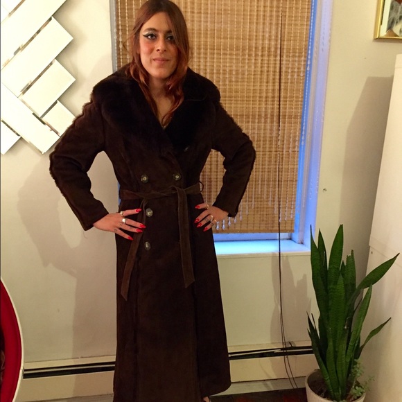 Vintage Penny Lane 70s Brown Suede Shearling Coat - Picture 3 of 4