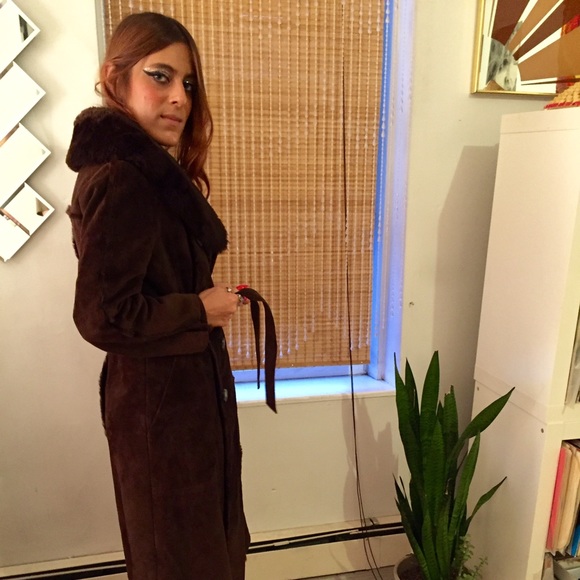 Vintage Penny Lane 70s Brown Suede Shearling Coat - Picture 4 of 4
