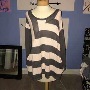 Super cute pink and grey striped sweater dress