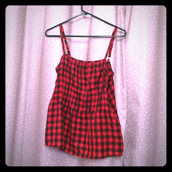 NY&CO red and black plaid tank with cinched waist