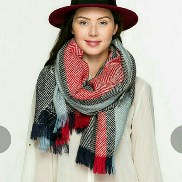 Host pick Sale! Blue, navy & red Herringbone Scarf - Picture 2 of 4