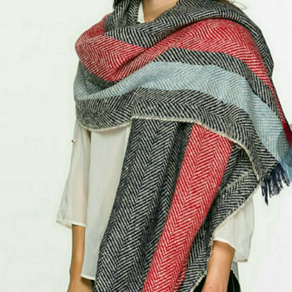 Host pick Sale! Blue, navy & red Herringbone Scarf - Picture 3 of 4