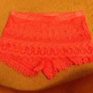 Coral lace shorts