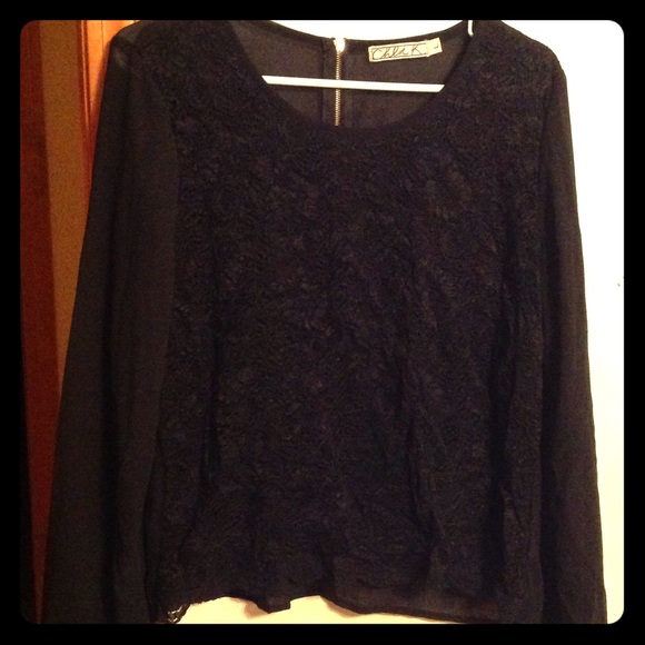 Chloe K black , lace front blouse.