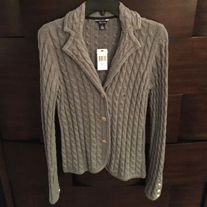 Gray Nautica Gold Anchor Button V-Neck Cardigan