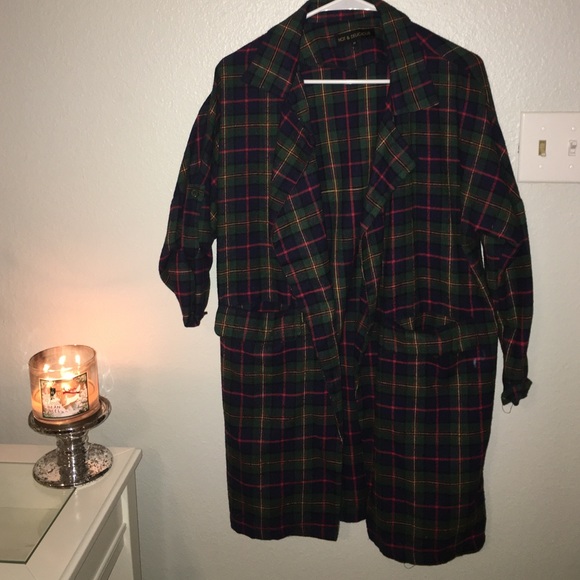 Flannel long cardigan with pockets