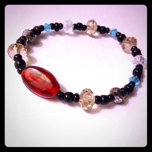 SOLD - HANDMADE red glass & crystal bracelet!