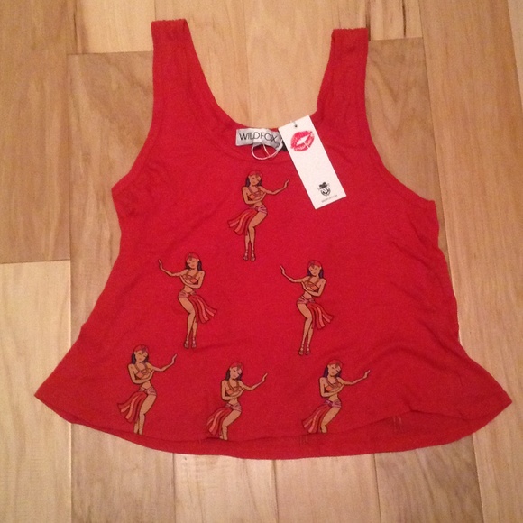 Wildfox Red Hula Girl Tank Top