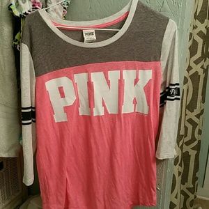 Vs pink 3/4 sleeve varsity top