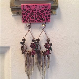 Horseshoe Fringe Earrings with Pink Roses.