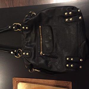 Linea Pelle Black and Gold Leather Bag