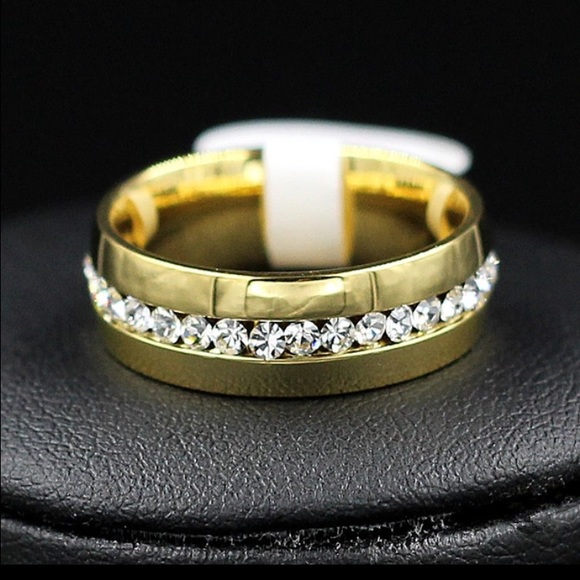 Ion plated stainless steel band w/ sparkly CZ