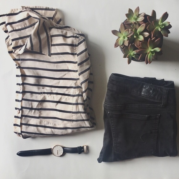 Tops - Cream and Black Stripe Blouse