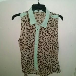 Cheetah mint green sheer button down