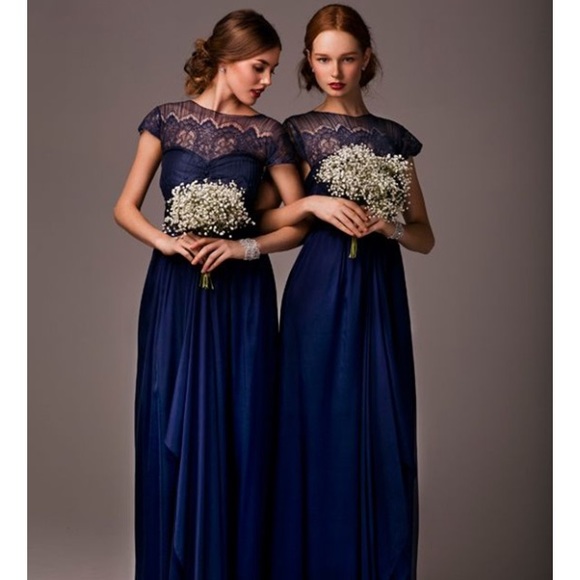 Navy Blue Bridesmaid Lace Top dress