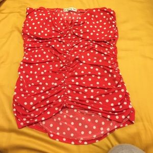 Red and white polka dot top