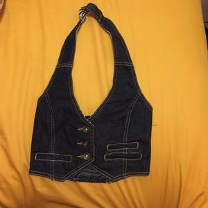 Denim halter vest with detailed back