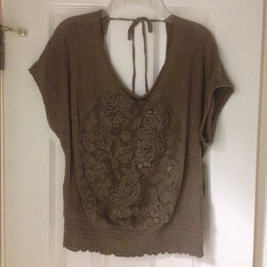Free People Brown Floral Open Back Top