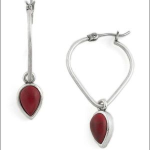 Lucky Brand Red Stone Teardrop Hoop Earrings