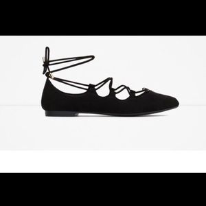 🚫ON HOLD! Black lace up ballerina flats!