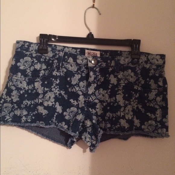 Floral denim shorts