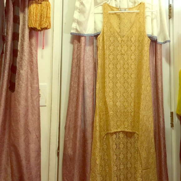 High low gold lace maxi dress