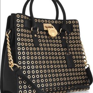 Michael kors gold studded tote hand bag