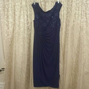 Blue lace draped dress