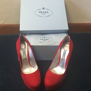 Prada red suede platform heels nwt
