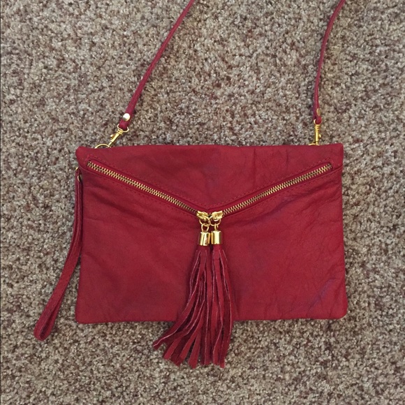 Dark Red soft leather cross body purse from Italy