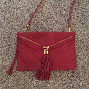 Dark Red soft leather cross body purse from Italy