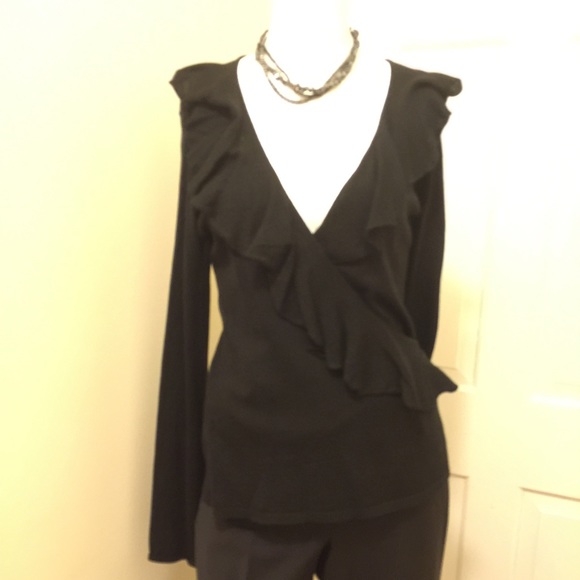 Ann Taylor ruffled criss cross neck sweater, Med