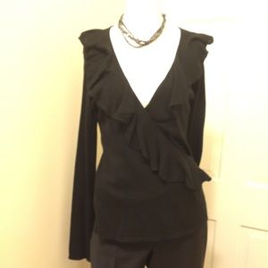 Ann Taylor ruffled criss cross neck sweater, Med