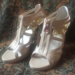 Michael Kors nude beige cage zip platform heels 8