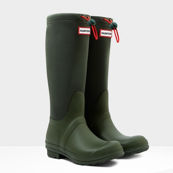 Hunter neoprene rain boots in olive green. size 6 - Picture 1 of 4