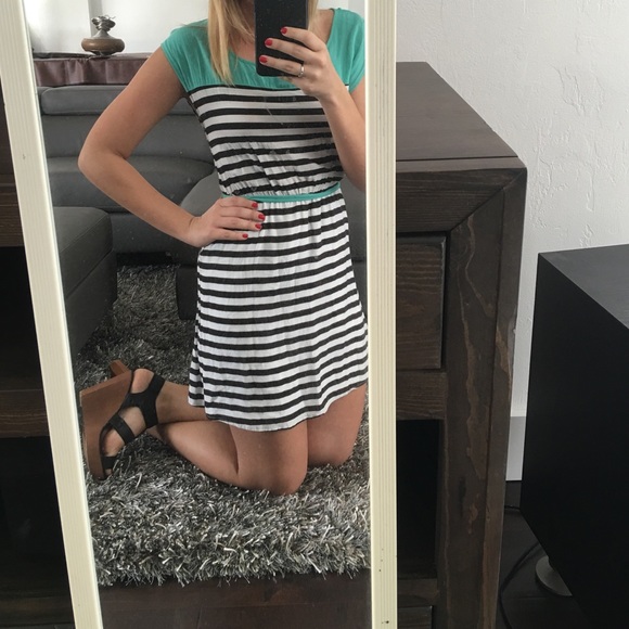 Black/White/Teal Dress