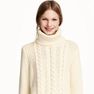 Cream cable knit turtleneck sweater