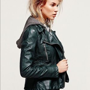 Free People Vegan Leather Moto Jacket w/ hood