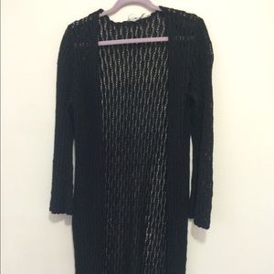 Long slit black crochet cardigan