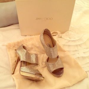 Jimmy Choo Glitter Fabric Champagne