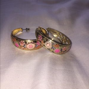 Pink and gold hoop earring
