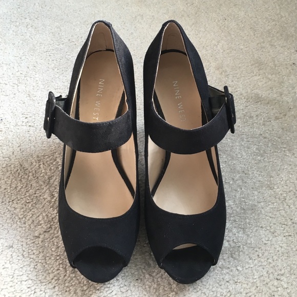 Nine West black suede Mary Jane peep toe
