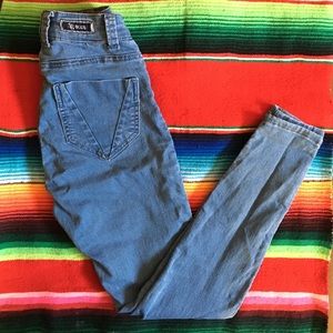 High waisted blue jeans