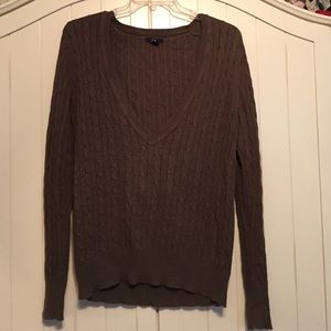 Olive green v neck cable sweater